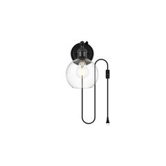 Wesson 1 light Black and Clear plug in wall sconce