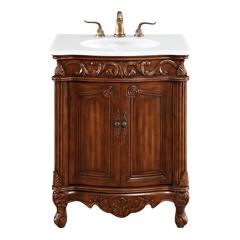 27 inch Single Bathroom vanity in Brown with ivory white engineered marble