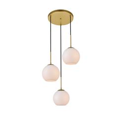 Baxter 3 Lights Brass Pendant With Frosted White Glass