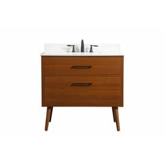 36 inch Single bathroom vanity in teak with backsplash