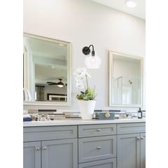 Pierce 1 light Black and Clear seeded glass wall sconce