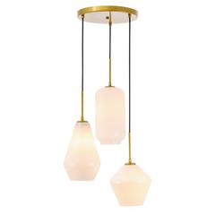 Gene 3 light Brass and Frosted white glass pendant