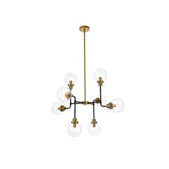 Hanson 8 lights pendant in black with brass with clear shade
