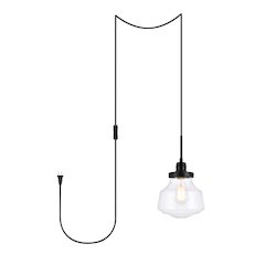 Lyle 1 Light Black And Clear Seeded Glass Plug In Pendant