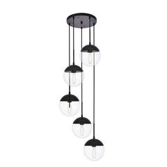 Eclipse 5 Lights Black Pendant With Clear Glass