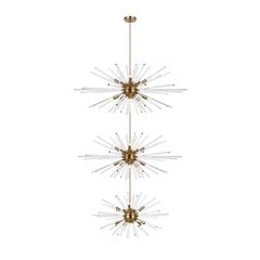 Sienna 46 inch three tiers crystal starburst chandelier in satin gold