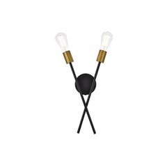 Armin 2 lights wall sconce in black with brass