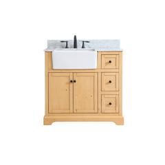 36 inch Single bathroom vanity in natural wood with backsplash