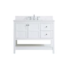 42 inch Single Bathroom Vanity in White with Backsplash