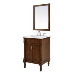 24 inch Single Bathroom vanity in Walnut with ivory white engineered marble