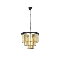 Sydney 9 light Matte Black Chandelier Golden Teak (Smoky) Royal Cut Crystal