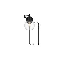 Caspian 1 light Black and Clear swing arm plug in wall sconce