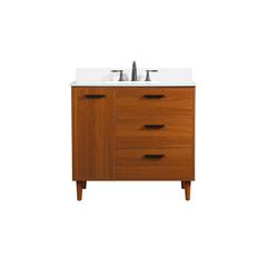 36 inch bathroom vanity in Teak with backsplash