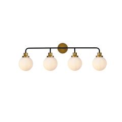 Hanson 4 lights bath sconce in black with brass with frosted shade