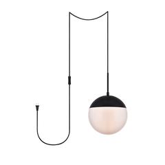 Eclipse 1 Light Black plug in pendant With Frosted White Glass