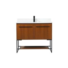 40 inch Single bathroom vanity in teak with backsplash