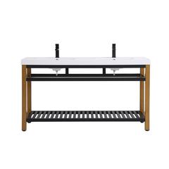 60 inch Double Bathroom Metal Vanity in Golden Black