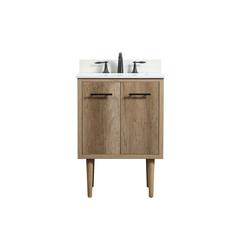 24 inch Single bathroom vanity in natural oak with backsplash