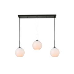 Baxter 3 Lights Black Pendant With Frosted White Glass