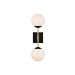 Neri 2 lights black and brass and white glass wall sconce