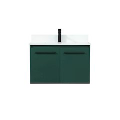 30 Inch Single Bathroom Vanity In Green With Backsplash