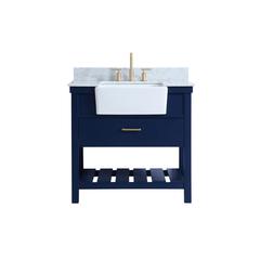 36 inch Single bathroom vanity in blue with backsplash