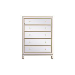 34 inch mirrored five drawer cabinet in gold