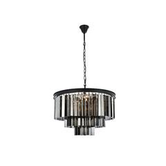 Sydney 9 light Matte Black Chandelier Silver Shade (Grey) Royal Cut Crystal