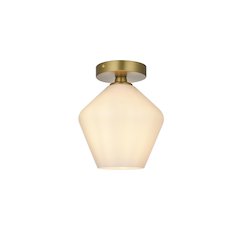 Gene 8 Inch Flush Mount Frosted White Shade in Satin Gold