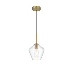 Gene 8 Inch Pendant Clear Shade in Satin Gold