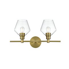 Gene 2 Light Satin Gold and Clear Glass Wall Sconce