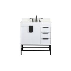 32 inch Single bathroom vanity in white with backsplash