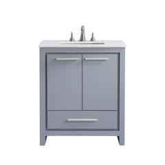30 inch Single Bathroom vanity in Grey with ivory white engineered marble