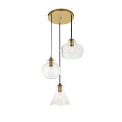 Destry 3 Lights Brass Pendant With Clear Glass