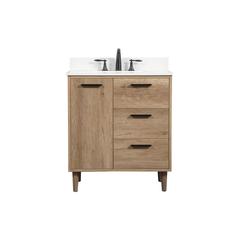 30 inch Single bathroom vanity in natural oak with backsplash