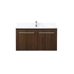 36 Inch Single Bathroom Vanity In Walnut With Backsplash