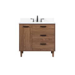 36 inch Single bathroom vanity in walnut brown with backsplash