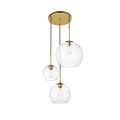 Baxter 3 Lights Brass Pendant With Clear Glass