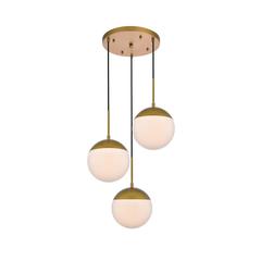 Eclipse 3 Lights Brass Pendant With Frosted White Glass