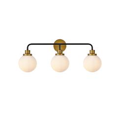 Hanson 3 lights bath sconce in black with brass with frosted shade