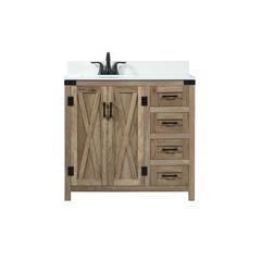 36 inch Single bathroom vanity in natural oak with backsplash