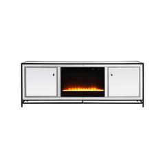 James 72 in. mirrored tv stand with crystal fireplace in black