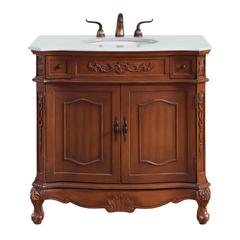 36 inch Single Bathroom vanity in Brown with ivory white engineered marble