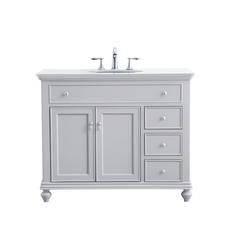 42 inch Single Bathroom vanity in light grey with ivory white engineered marble