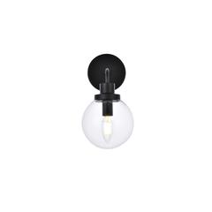 Hanson 1 light bath sconce in black with clear shade