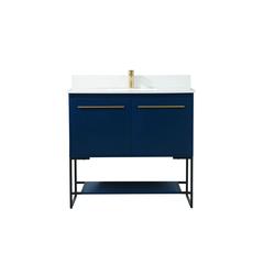36 inch Single bathroom vanity in blue with backsplash
