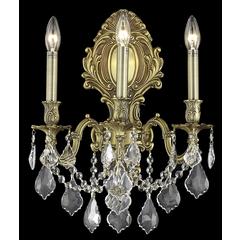 Monarch 3 light French Gold Wall Sconce Clear Royal Cut Crystal