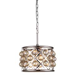 Madison 3 light polished Nickel Pendant Golden Teak (Smoky) Royal Cut Crystal