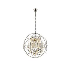 Geneva 6 light polished nickel Chandelier Golden Teak (Smoky) Royal Cut crystal