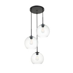 Baxter 3 Lights Black Pendant With Clear Glass